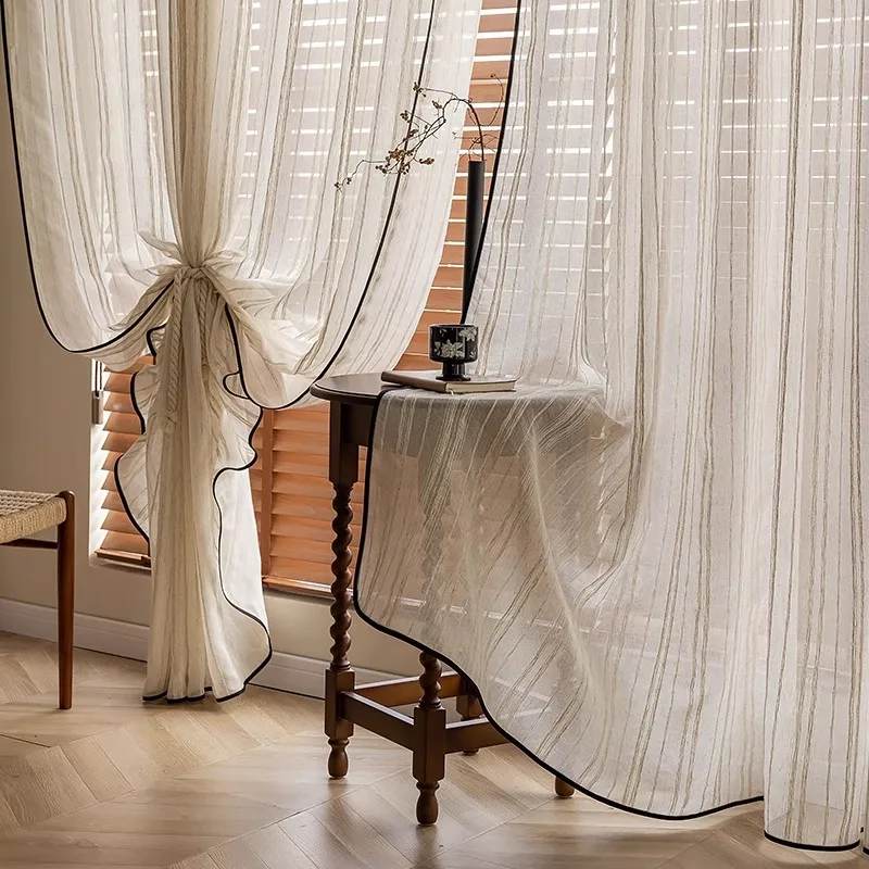 1 Pair Modern Retro Log Colored Striped Tulle Curtains with Black Hemming Window Screens Rod Pocket For Living Room Bedroom
1 Pair Modern Retro Log Colored Striped Tulle Curtains with Black Hemming Window Screens Rod Pocket For Living Room Bedroom