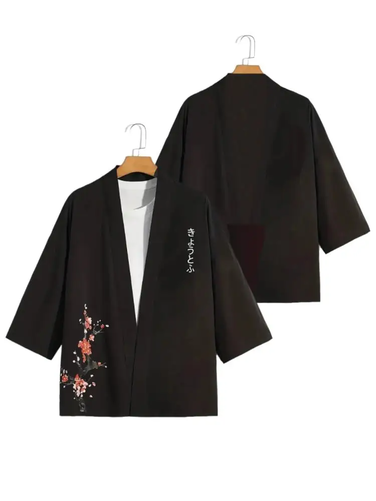 Summer Traditional Japanese Black Kimono Cardigan Unique Flower Print 3/4 Sleeve Solid Color Open Front Yukata Haori For Unisex
Summer Traditional Japanese Black Kimono Cardigan Unique Flower Print 3/4 Sleeve Solid Color Open Front Yukata Haori For Unisex