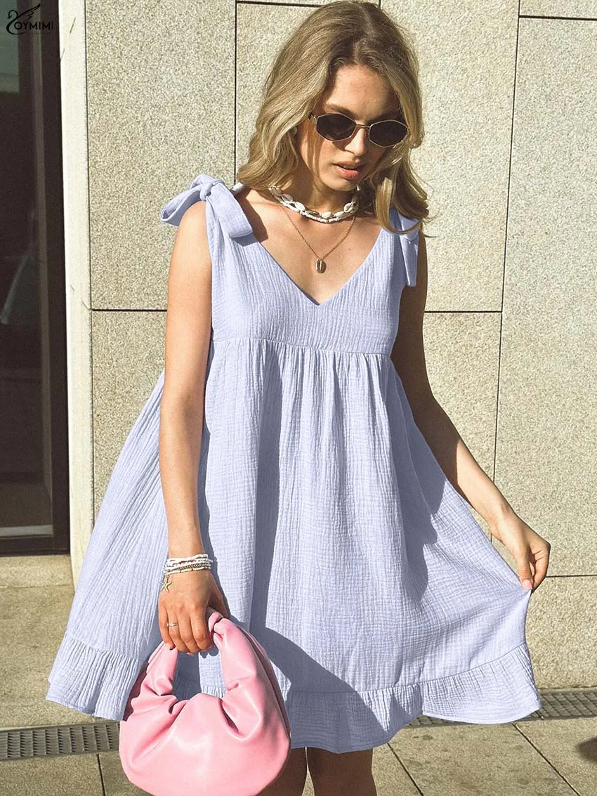 Oymimi Casual Purple Cotton Women's Dress Fashion V-Neck Sleeveless Open Back Dresses Elegant Loose Ruffled Mini Dresses Female
Oymimi Casual Purple Cotton Women's Dress Fashion V-Neck Sleeveless Open Back Dresses Elegant Loose Ruffled Mini Dresses Female