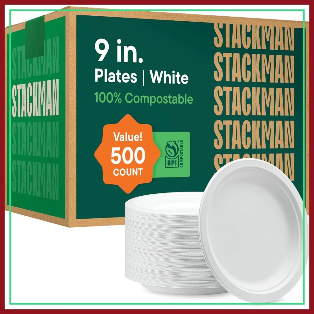 Eco-Friendly 9 Inch Paper Plates 500 Count - Heavy-Duty Compostable Dinner Plates, Biodegradable Sugarcane, Bulk Case 4x125 Pack
Eco-Friendly 9 Inch Paper Plates 500 Count - Heavy-Duty Compostable Dinner Plates, Biodegradable Sugarcane, Bulk Case 4x125 Pack