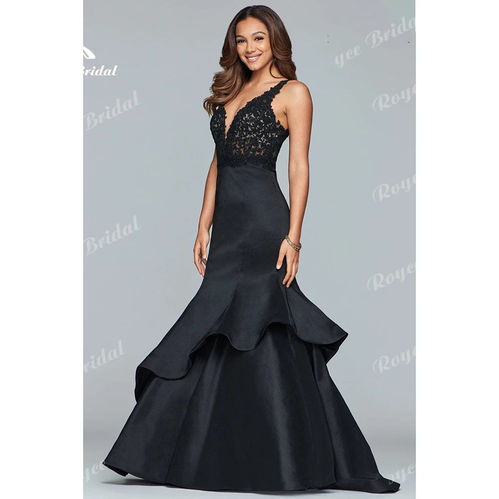 Roycebridal Black Mermaid Prom Dress Lace Sleeveless Women's formal evening gowns Satin Tiered evening dresses Customized
Roycebridal Black Mermaid Prom Dress Lace Sleeveless Women's formal evening gowns Satin Tiered evening dresses Customized