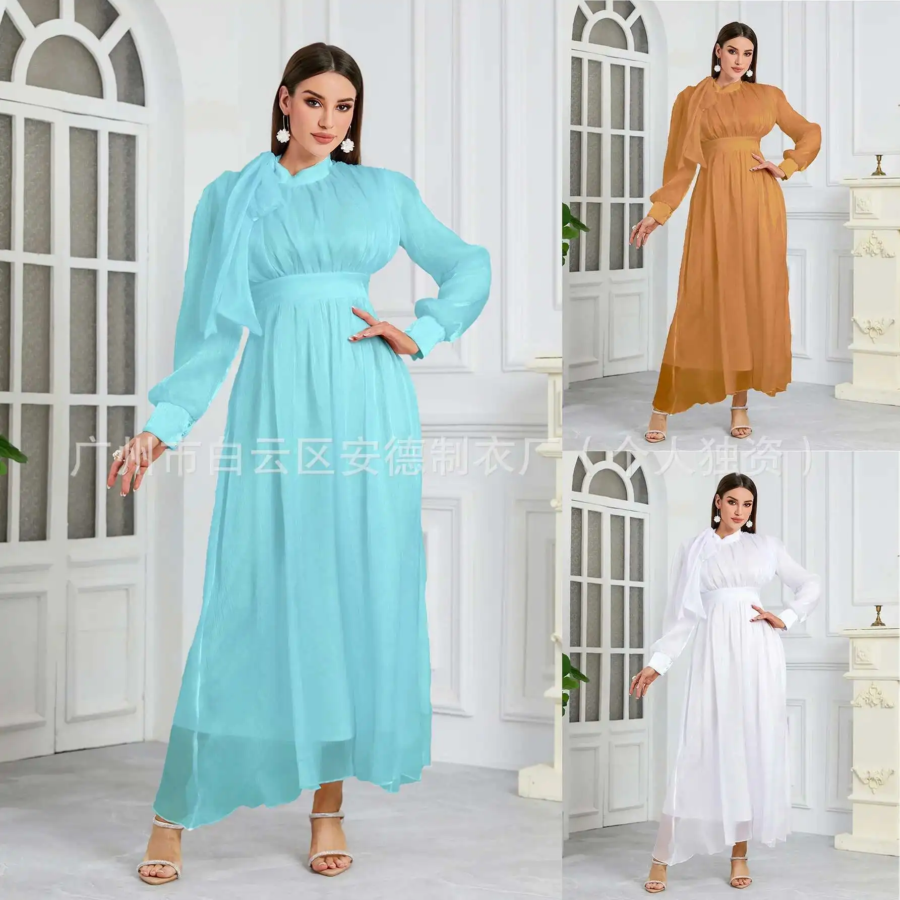 Spring New Fashionable and Elegant Solid Color Crape Collar Strap High Waist Dress for Women Ramadan Dubai Luxury Islam Elegant 
Spring New Fashionable and Elegant Solid Color Crape Collar Strap High Waist Dress for Women Ramadan Dubai Luxury Islam Elegant