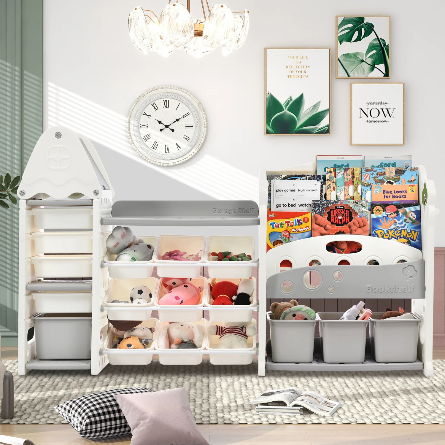 Kids Bookshelf Toy Storage Organizer with 17 Bins and 5 Bookshelves, Nursery Kids Furniture Set with HDPE Shelf
Kids Bookshelf Toy Storage Organizer with 17 Bins and 5 Bookshelves, Nursery Kids Furniture Set with HDPE Shelf