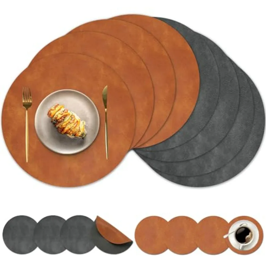 Round Placemats and Coasters Set of 8 Washable Reversible Faux Leather Placemats Cowhide Pattern Place Mats Wipeable Non-Slip 1
Round Placemats and Coasters Set of 8 Washable Reversible Faux Leather Placemats Cowhide Pattern Place Mats Wipeable Non-Slip 1