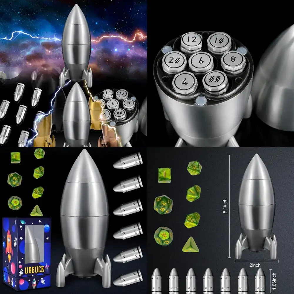 Metal Bullet Dice Set for Sci-Fi & War Game Enthusiasts - 7-Piece Grains-Rocket Silver Stand Included
Metal Bullet Dice Set for Sci-Fi & War Game Enthusiasts - 7-Piece Grains-Rocket Silver Stand Included