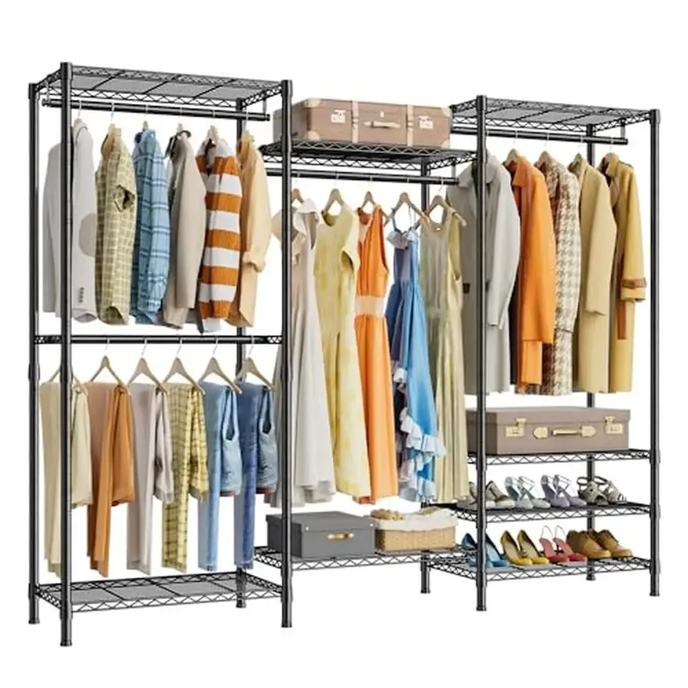 Heavy Duty Clothes Rack with Adjustable Shelves & Hanging Rods Wardrobe Organization
Heavy Duty Clothes Rack with Adjustable Shelves & Hanging Rods Wardrobe Organization