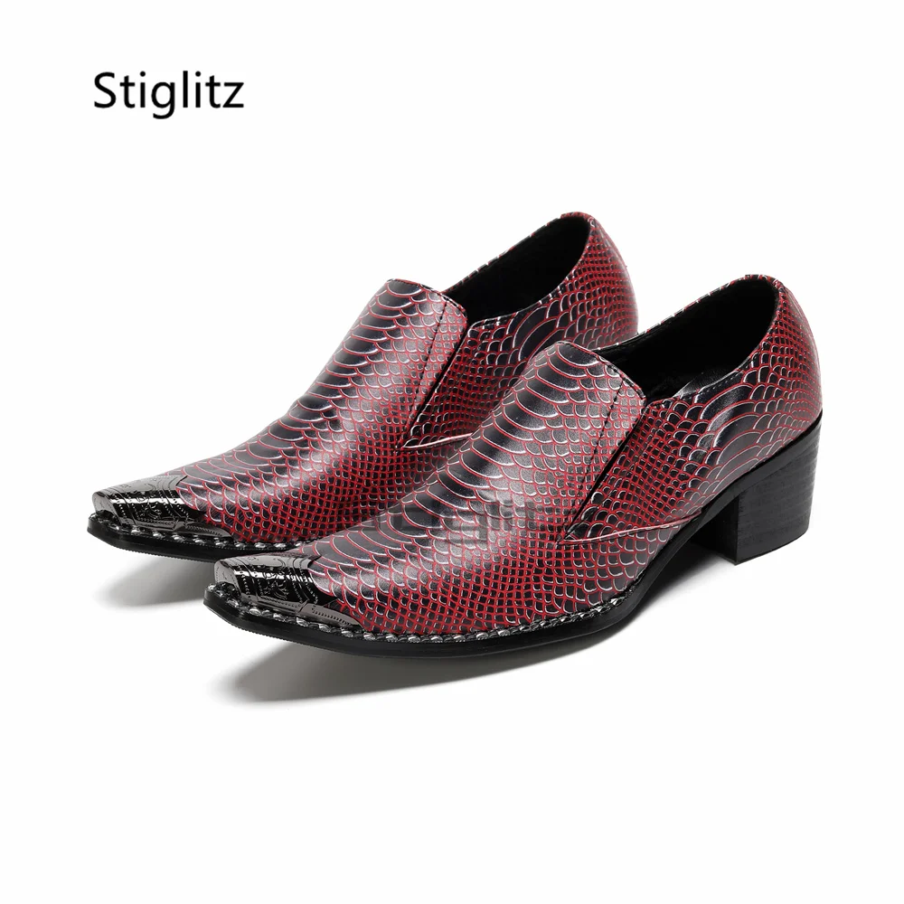 Men's High Heels Genuine Leather Dress Shoes Metal Pointed Toe Snake Pattern Slip On Handmade Gentleman Formal Business Shoes
Men's High Heels Genuine Leather Dress Shoes Metal Pointed Toe Snake Pattern Slip On Handmade Gentleman Formal Business Shoes