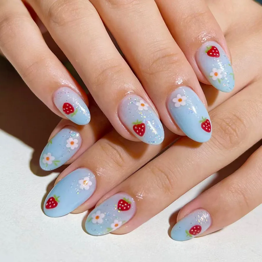 24Pcs Blue Gradient Strawberry Flower Press on False Nails Shiny Powder Manicure Tips Full Cover Short Round Wearable Fake Nails
24Pcs Blue Gradient Strawberry Flower Press on False Nails Shiny Powder Manicure Tips Full Cover Short Round Wearable Fake Nails