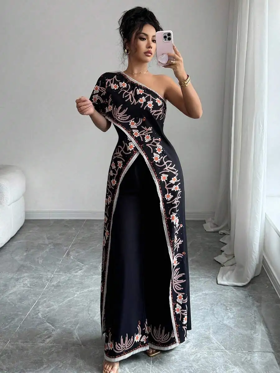 Elegant One Shoulder Floral Embroidered Floor Length Gown For Prom Night
Elegant One Shoulder Floral Embroidered Floor Length Gown For Prom Night
