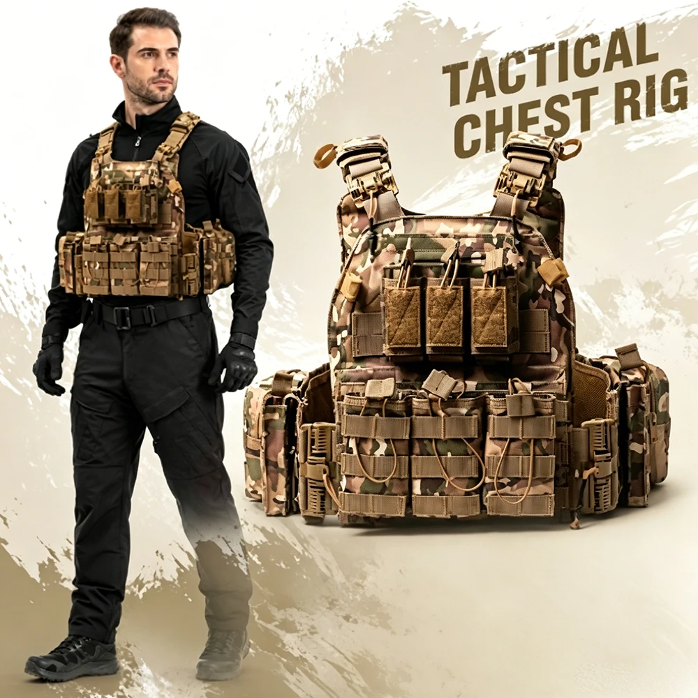 Quick Release 6-in-1 Tactical Vest Set MOLLE Multi-Pocket Military Combat Vest for Outdoor Hunting Airsoft Paintball CS Wargame
Quick Release 6-in-1 Tactical Vest Set MOLLE Multi-Pocket Military Combat Vest for Outdoor Hunting Airsoft Paintball CS Wargame