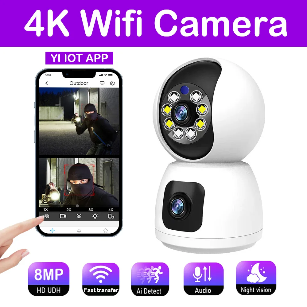 4K 8MP Wifi IP Camera Indoor Wireless CCTV Surveillance Camera Smart Home Automatic Tracking Voice P2P Dual Lens Security Camera
4K 8MP Wifi IP Camera Indoor Wireless CCTV Surveillance Camera Smart Home Automatic Tracking Voice P2P Dual Lens Security Camera
