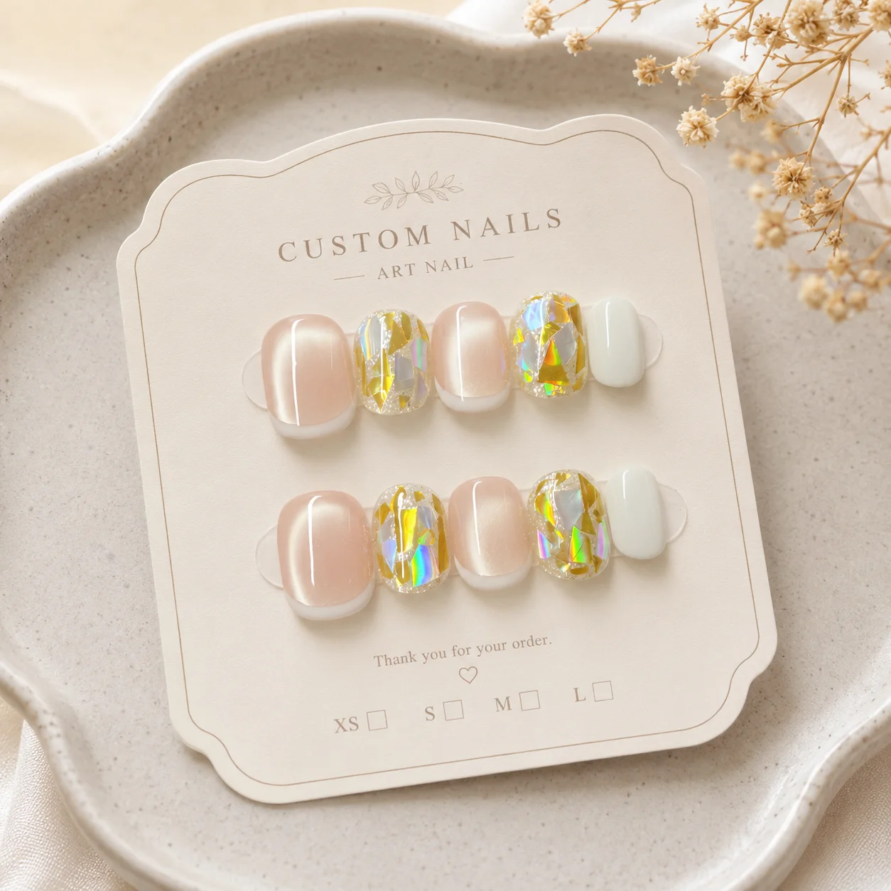 10pcs Nude Pink French Tip Handmade Nails Aurora Cat Eye Iridescent Broken Glass False Nail for Women&Girl Short Oval Fake Nail
10pcs Nude Pink French Tip Handmade Nails Aurora Cat Eye Iridescent Broken Glass False Nail for Women&Girl Short Oval Fake Nail