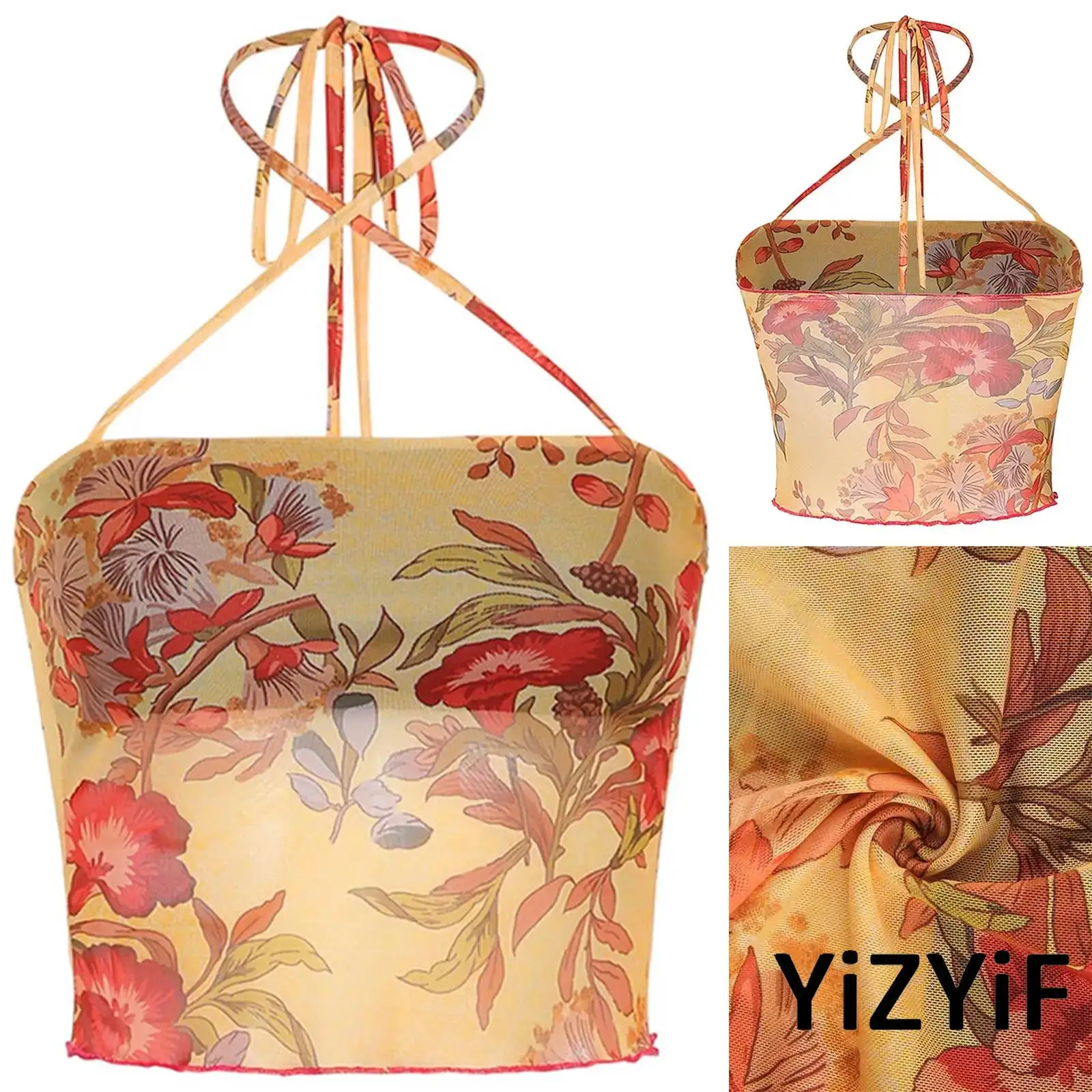 Womens Sleeveless Backless Mesh Flower Print Cropped Camisole Crossing Halter Crop Tops Vest for Daily Casual Vacation Bar Club
Womens Sleeveless Backless Mesh Flower Print Cropped Camisole Crossing Halter Crop Tops Vest for Daily Casual Vacation Bar Club