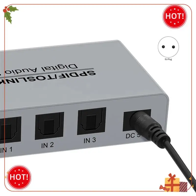 ABLE-3-Port Toslink Switching Digital Optical Audio Switcher 3X1 With IR Remote Control Aluminum SPDIF Switcher Durable EU Plug
ABLE-3-Port Toslink Switching Digital Optical Audio Switcher 3X1 With IR Remote Control Aluminum SPDIF Switcher Durable EU Plug