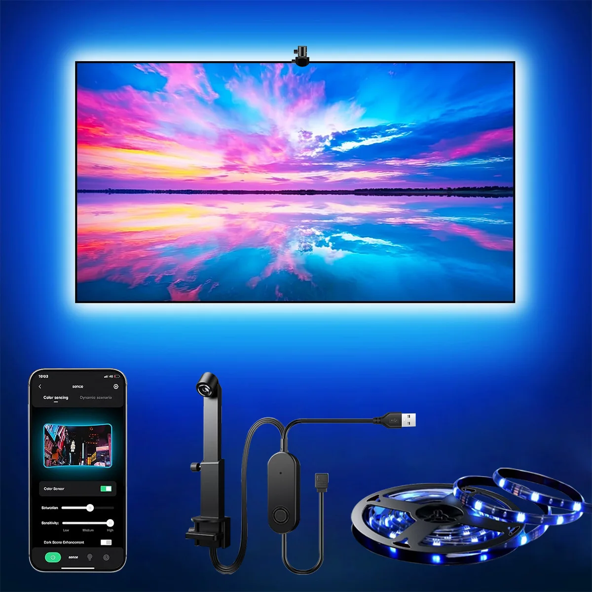 EISSLOLY Led Strip Lights RGB LED Light Kit Smart APP Control for 55-85 inches TV Backlight Screen SYNC Home Decor LED Lighting
EISSLOLY Led Strip Lights RGB LED Light Kit Smart APP Control for 55-85 inches TV Backlight Screen SYNC Home Decor LED Lighting