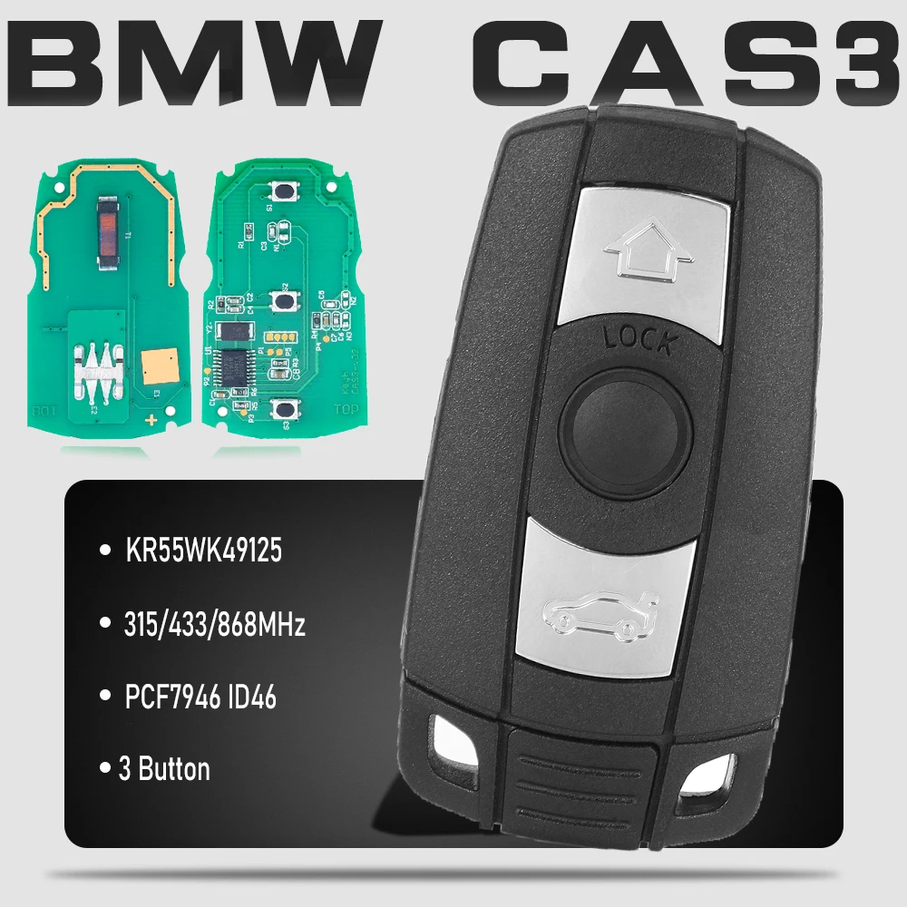 KEYECU KR55WK49125 CAS3 3 Button 315MHz/434MHz/868MHz PCF7945 Smart Remote Key for BMW E60.E61.E90.E92 X5 X6 Z4 2002-2013
KEYECU KR55WK49125 CAS3 3 Button 315MHz/434MHz/868MHz PCF7945 Smart Remote Key for BMW E60.E61.E90.E92 X5 X6 Z4 2002-2013