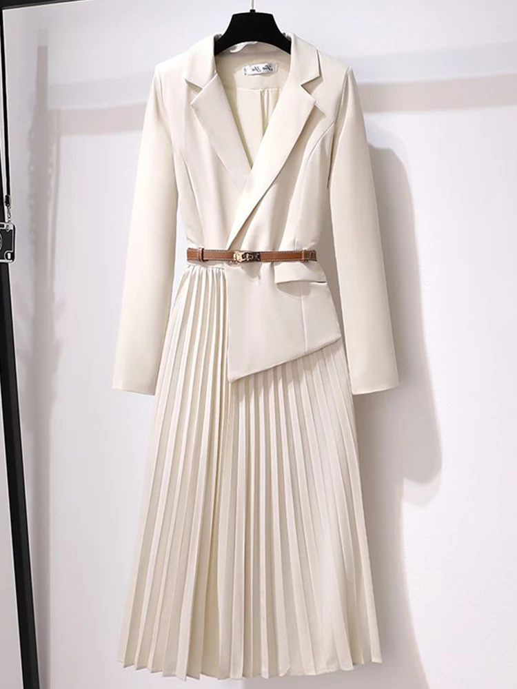 Autumn Office Lady One Piece Patchwork Blazer Dress French Women Elegant Long Sleeve Notched Collar Belt Pleated Vestidos
Autumn Office Lady One Piece Patchwork Blazer Dress French Women Elegant Long Sleeve Notched Collar Belt Pleated Vestidos