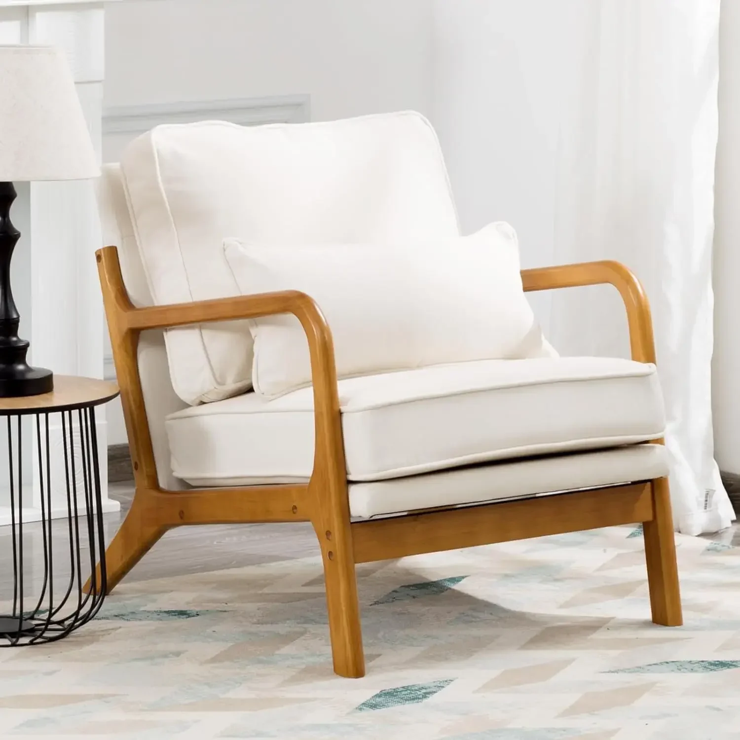 Accent Chair With Cushion, Mid- Modern Upholstered Single Reading Armchair With Linen Fabric + Solid Wood Frame For Living
Accent Chair With Cushion, Mid- Modern Upholstered Single Reading Armchair With Linen Fabric + Solid Wood Frame For Living