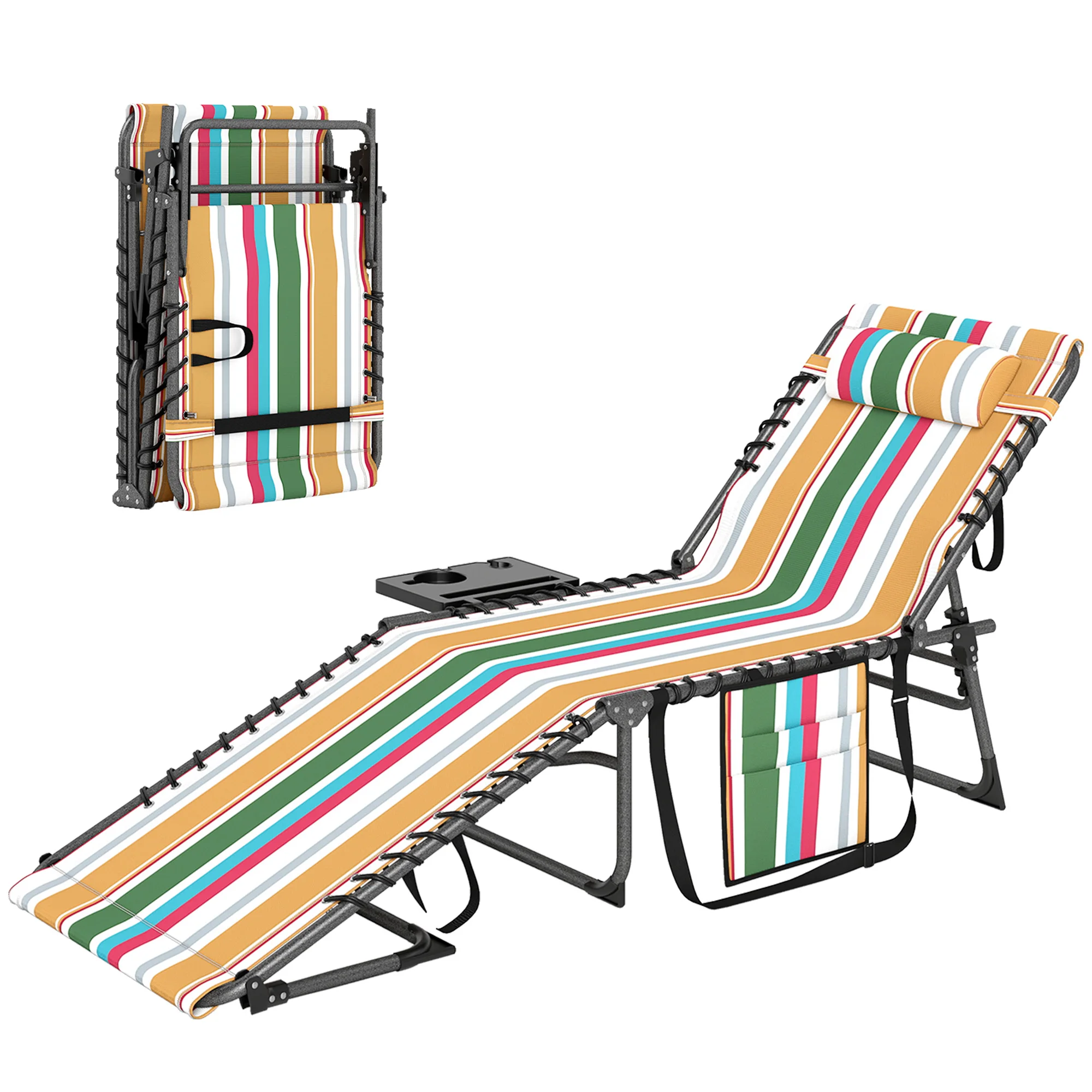Folding Outdoor Chaise Lounge Chair Tanning Chair with 5-Level Adjustable Back, Side Table, Pillow, Pocket, Mixed Color
Folding Outdoor Chaise Lounge Chair Tanning Chair with 5-Level Adjustable Back, Side Table, Pillow, Pocket, Mixed Color
