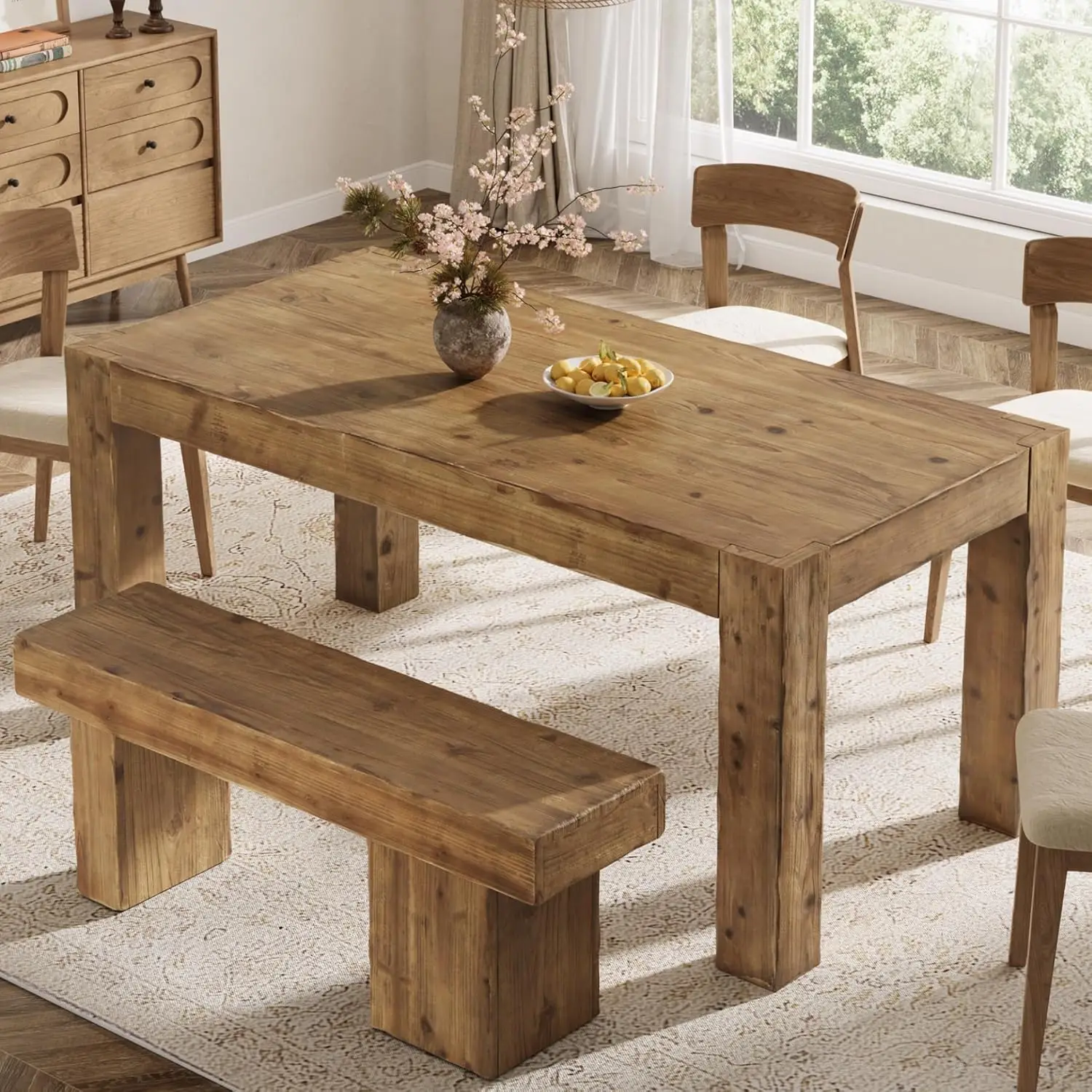 Solid Wood Dining Table for 6, 63-Inch Farmhouse Kitchen Table with Heavy Duty Legs, Rectangular Wood Dinner Table for Dining Ro
Solid Wood Dining Table for 6, 63-Inch Farmhouse Kitchen Table with Heavy Duty Legs, Rectangular Wood Dinner Table for Dining Ro