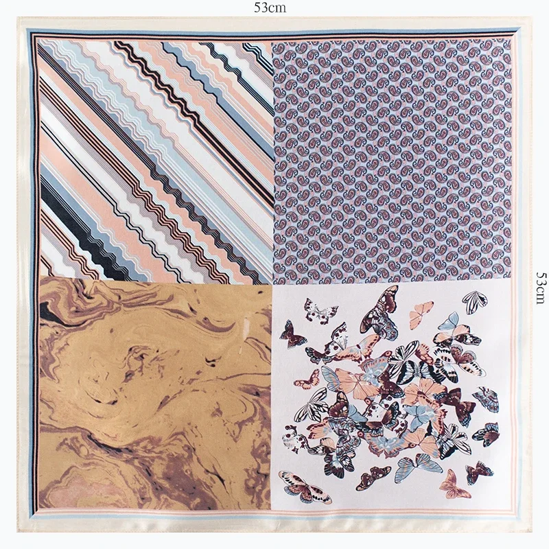 100% Mulberry Silk 53x53cm Scarf Patchwork Print Butterfly Marble Stripes Square Neck Bandana Versatile Fashion Accessory
100% Mulberry Silk 53x53cm Scarf Patchwork Print Butterfly Marble Stripes Square Neck Bandana Versatile Fashion Accessory