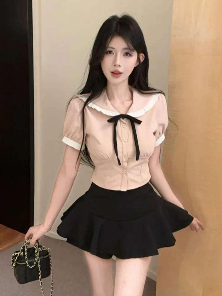 Sweet School Uniform Style Women's Summer Short Sleeve Uniform Set Miniature Two-Piece Set Korean Style Half-length Skirt
Sweet School Uniform Style Women's Summer Short Sleeve Uniform Set Miniature Two-Piece Set Korean Style Half-length Skirt