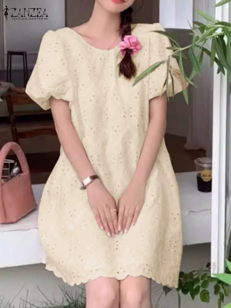 ZANZEA Korean Fashion Casual Loose Short Dress Short Puff Sleeve Women Elegant Hollow Out Embroidery Knee-length Dress Vestidos
ZANZEA Korean Fashion Casual Loose Short Dress Short Puff Sleeve Women Elegant Hollow Out Embroidery Knee-length Dress Vestidos