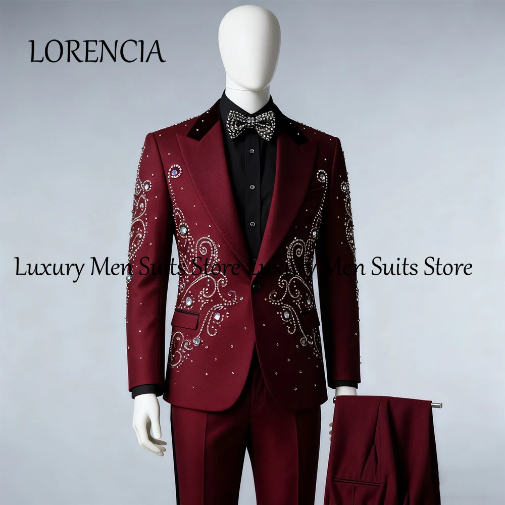 Exquisite Crystal Suits for Men 2 Pieces Diamond Peak Label Wedding Groom Tuxedos Set Customized Blazer Pants disfraz hombre
Exquisite Crystal Suits for Men 2 Pieces Diamond Peak Label Wedding Groom Tuxedos Set Customized Blazer Pants disfraz hombre
