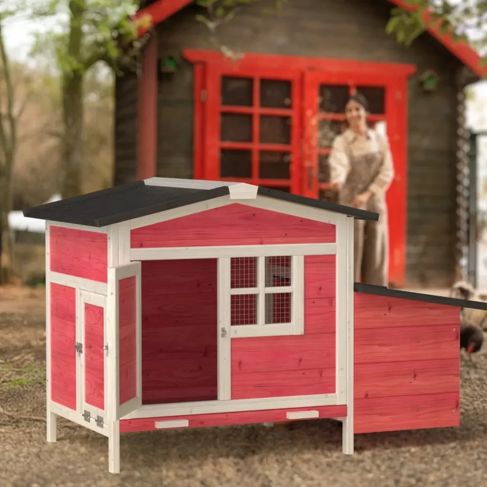 Outdoor Wooden Chicken Coop Hen House Poultry Cage Red with Tray, Ramp & Nesting Box,Red Hen House with Removable Tray
Outdoor Wooden Chicken Coop Hen House Poultry Cage Red with Tray, Ramp & Nesting Box,Red Hen House with Removable Tray