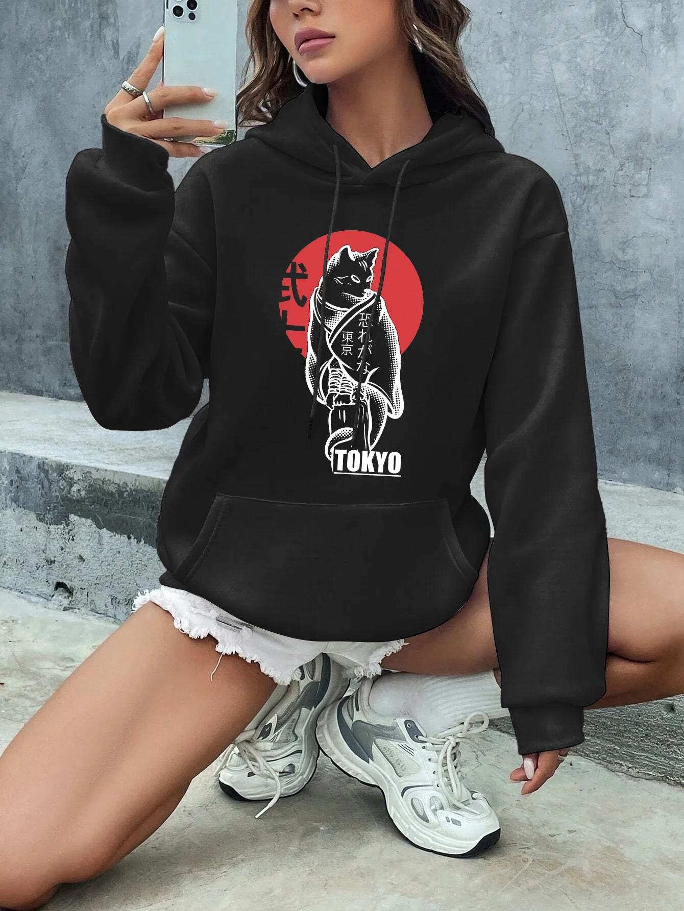 2024 New Samurai Cat Creative Design Printed Hooded Sweater Women's Fashion Casual High Street Drawstring Fleece Sweater
2024 New Samurai Cat Creative Design Printed Hooded Sweater Women's Fashion Casual High Street Drawstring Fleece Sweater