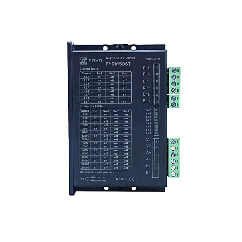 FYDM506T Драйвер двухфазного шагового двигателя с ЧПУ NEMA23/34 Контроллер шагового двигателя DC24V-50V
FYDM506T Драйвер двухфазного шагового двигателя с ЧПУ NEMA23/34 Контроллер шагового двигателя DC24V-50V
