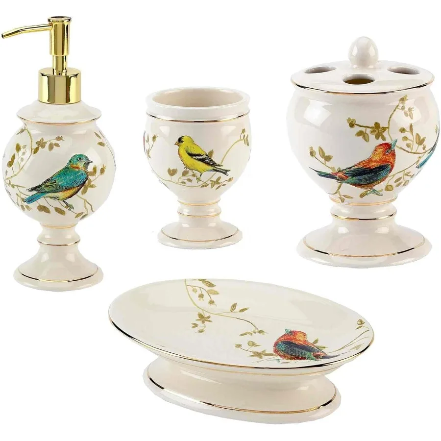 Набор для ванной Avanti Linens — коллекция «Позолоченные птицы»: стакан из смолы, подставка для зубных щеток, мыльница, дозатор для лосьона, прочный, белый
Набор для ванной Avanti Linens — коллекция «Позолоченные птицы»: стакан из смолы, подставка для зубных щеток, мыльница, дозатор для лосьона, прочный, белый