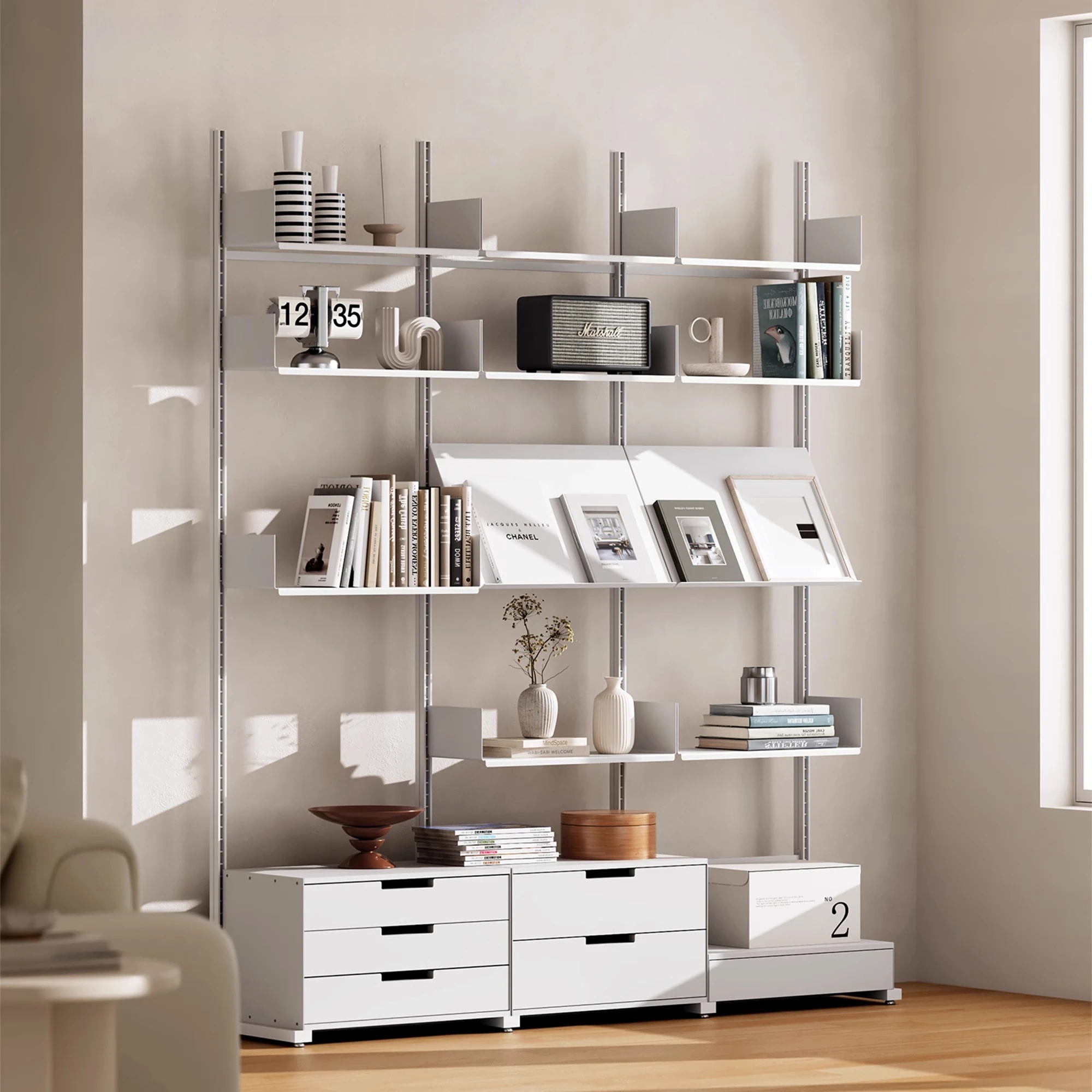 Vitsoe non-punching floor rack Nordic simple hall display rack Multifunctional creative living room storage rack
Vitsoe non-punching floor rack Nordic simple hall display rack Multifunctional creative living room storage rack