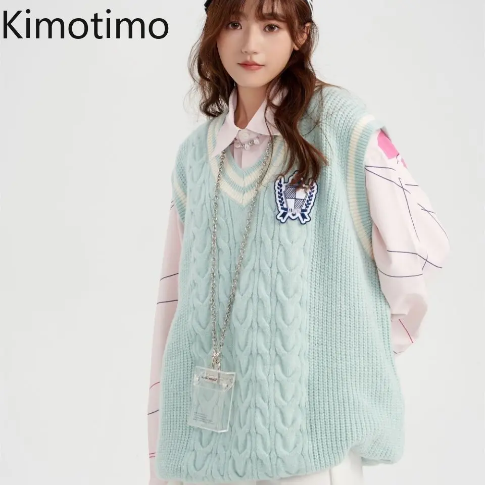 Kimotimo Preppy Style Twist Sweater Vest Women Autumn Winter V Neck Patch Loose Contrast Color Pullover Sleeveless Knitted Top 
Kimotimo Preppy Style Twist Sweater Vest Women Autumn Winter V Neck Patch Loose Contrast Color Pullover Sleeveless Knitted Top