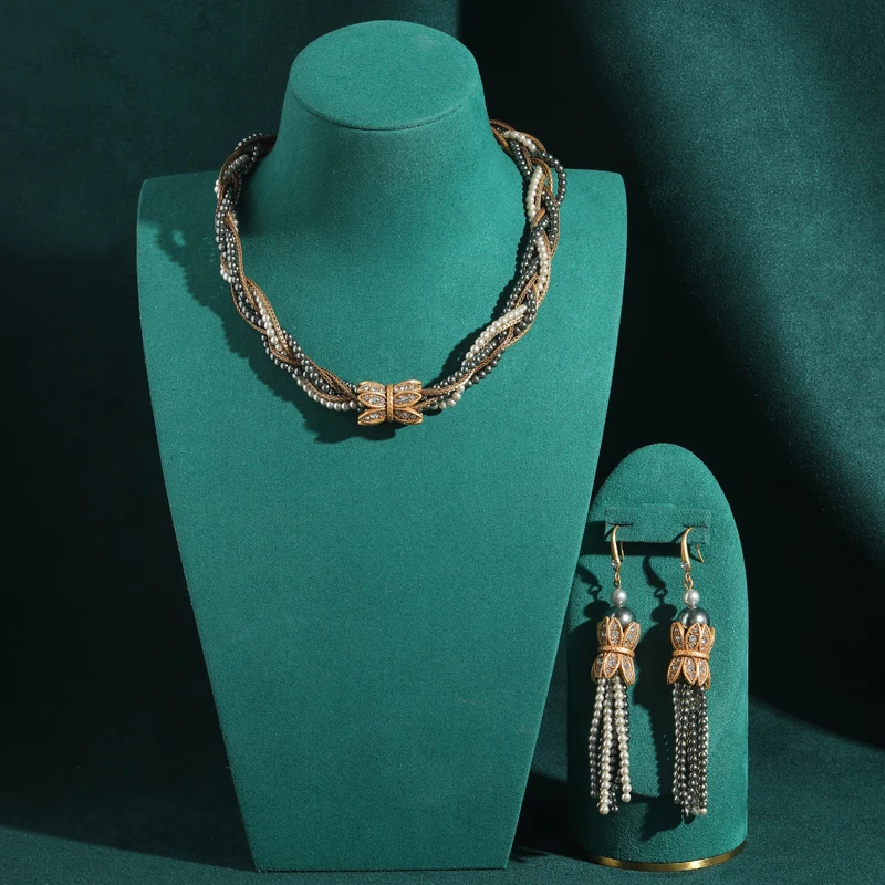 Gold Color Vintage Pearl Jewelry Sets Strand Beads Wave Short Necklace Long Tassel Flower Drop Earring Classic Elegant Accessory
Gold Color Vintage Pearl Jewelry Sets Strand Beads Wave Short Necklace Long Tassel Flower Drop Earring Classic Elegant Accessory