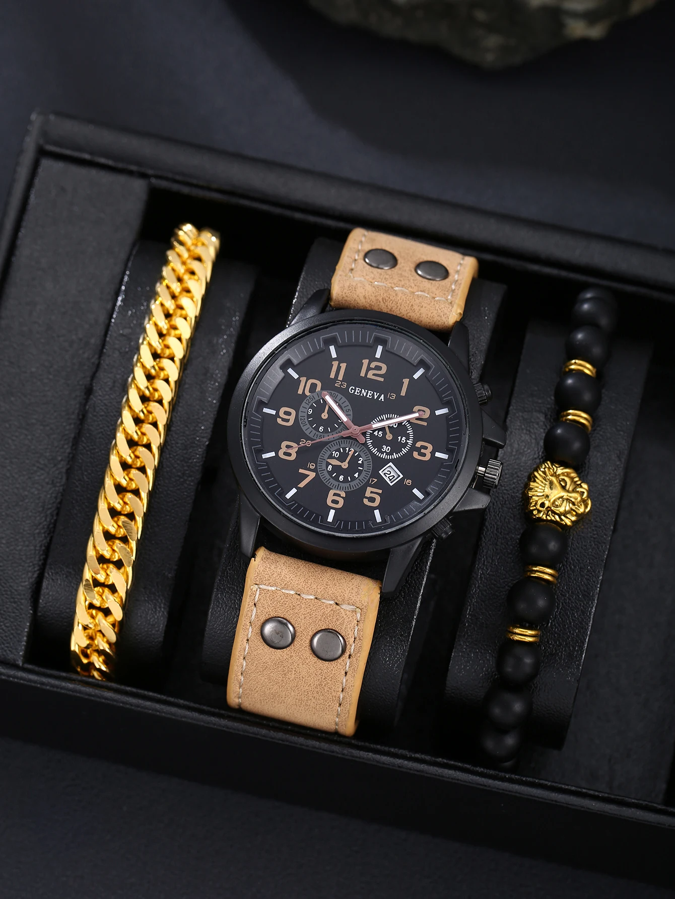 3pcs Men's High-end Fashion Trend Business Simple New Steel Strap Watch Handsome Stone Lion Personalized Bracelet
3pcs Men's High-end Fashion Trend Business Simple New Steel Strap Watch Handsome Stone Lion Personalized Bracelet