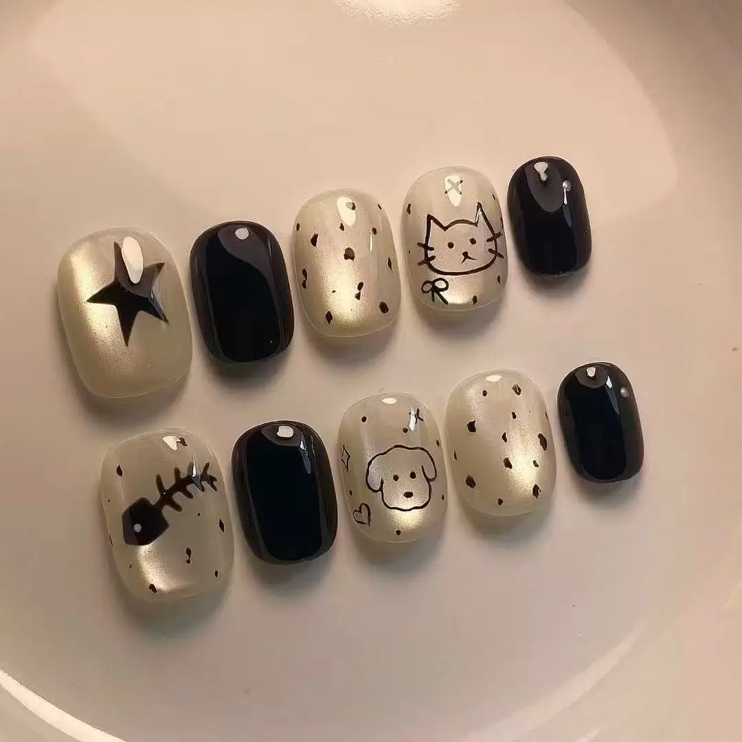 Short Square Press On Nails, Cute Cat & Dog Print Fake Nails, Black & Cream Polka Dot Cartoon Glue On Nails, Kawaii False Nails for Teens
Short Square Press On Nails, Cute Cat & Dog Print Fake Nails, Black & Cream Polka Dot Cartoon Glue On Nails, Kawaii False Nails for Teens