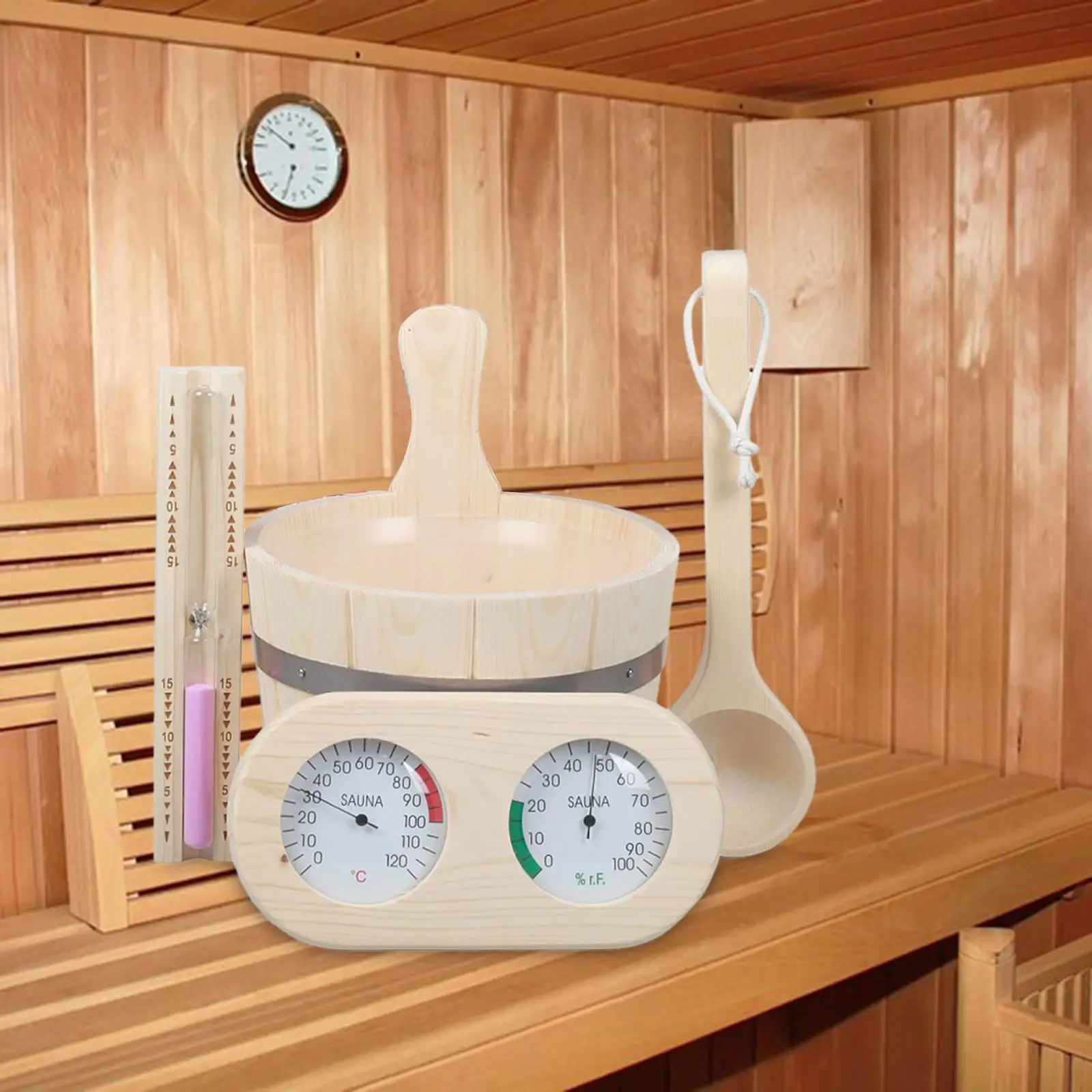 5Pcs Sauna Accessory Set Hourglass Sauna Thermometer 4L Wooden Sauna Bucket for
5Pcs Sauna Accessory Set Hourglass Sauna Thermometer 4L Wooden Sauna Bucket for