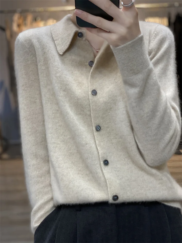 2023 Spring New Polo Collar 100 Pure Wool Cardigan Women's Shirt Slim Long Sleeve Versatile Cashmere Coat Style
2023 Spring New Polo Collar 100 Pure Wool Cardigan Women's Shirt Slim Long Sleeve Versatile Cashmere Coat Style