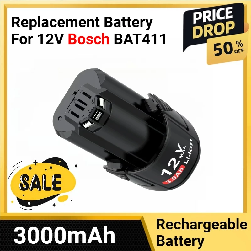 3000mAh Replacement Battery For 12V Bosch BAT411 12V for BAT412A BAT413A D-70745GOP PS20-2 2607336013 2607336014
3000mAh Replacement Battery For 12V Bosch BAT411 12V for BAT412A BAT413A D-70745GOP PS20-2 2607336013 2607336014