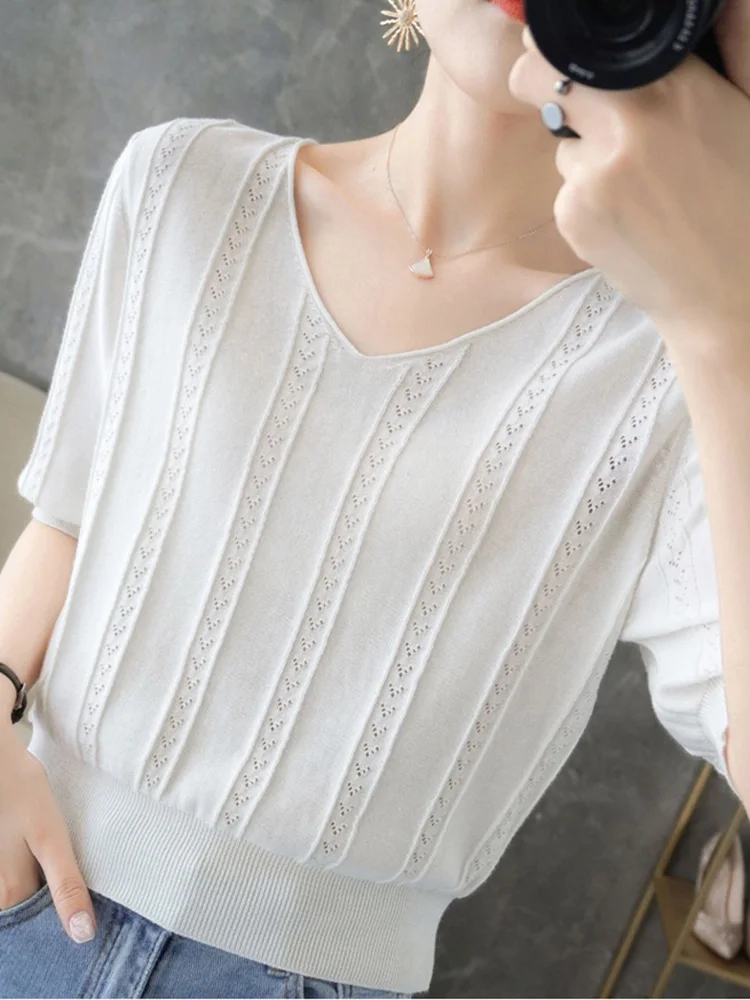 V Neck Tshirts Hollow Out Crop Top Women Tee Shirt Femme Solid Short Sleeve T Shirt 2023 Summer Woman Clothes Knitted Tops Mujer
V Neck Tshirts Hollow Out Crop Top Women Tee Shirt Femme Solid Short Sleeve T Shirt 2023 Summer Woman Clothes Knitted Tops Mujer