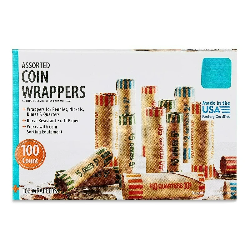 Assorted Coin Wrappers, Assorted Colors, 100 Count
Assorted Coin Wrappers, Assorted Colors, 100 Count