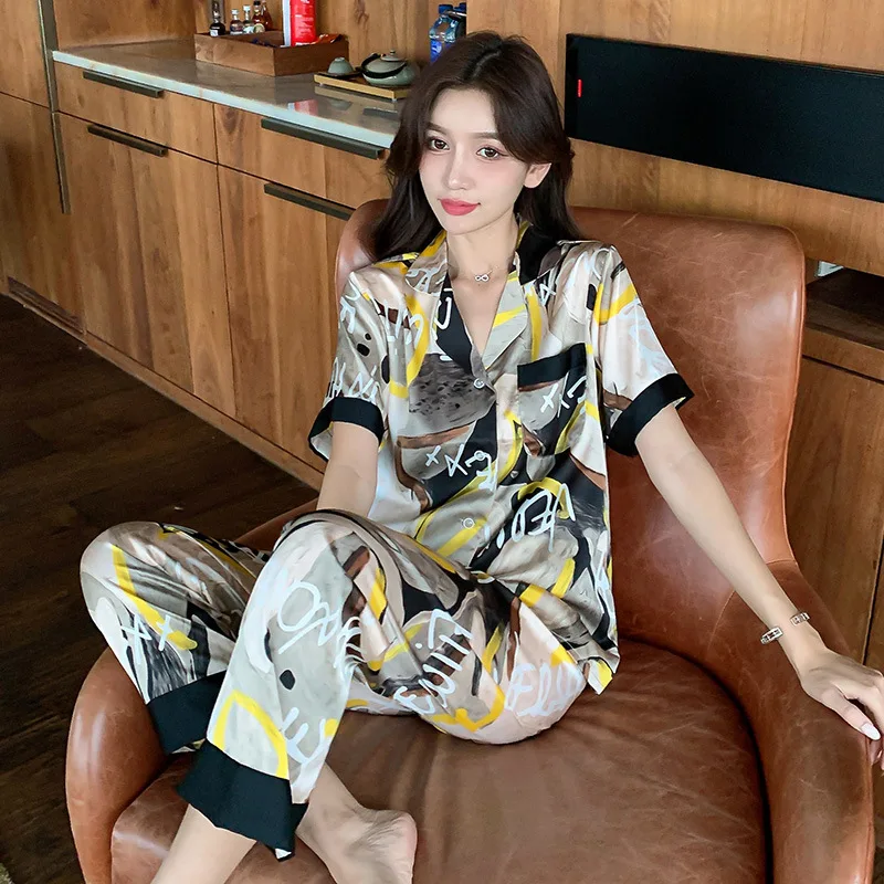 PrintPajamas Suit Short Sleeve 2PCS Casual Women Summer New Sleep Set Intimate Lingerie Turn-down Collar Home Clothing Pyjamas
PrintPajamas Suit Short Sleeve 2PCS Casual Women Summer New Sleep Set Intimate Lingerie Turn-down Collar Home Clothing Pyjamas
