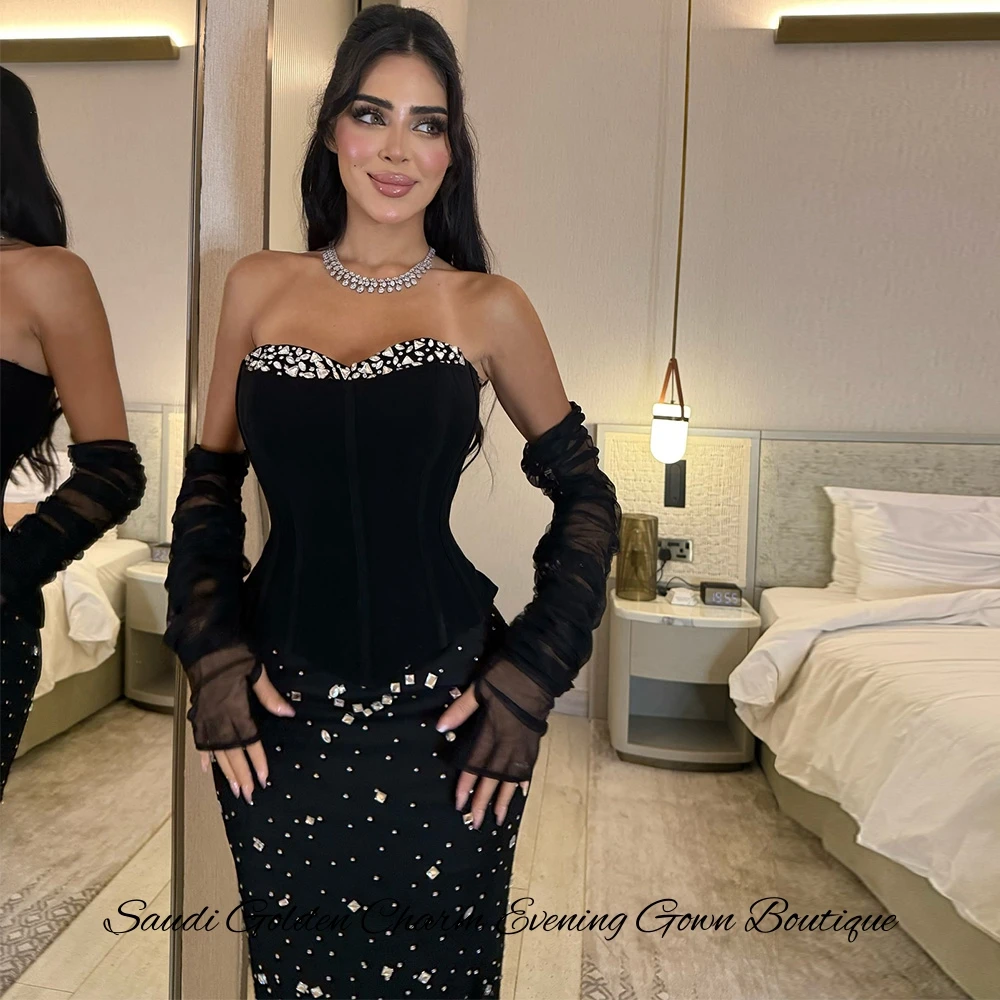 Temperament Mermaid Jersey Celebrity Gowns Customized Tulle Crystal Evening Dress Modern Strapless Sleeveless Homecoming Dresses
Temperament Mermaid Jersey Celebrity Gowns Customized Tulle Crystal Evening Dress Modern Strapless Sleeveless Homecoming Dresses