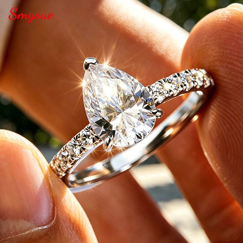 Smyoue 2CT Pear Cut Certified Moissanite Rings for Women Classic Wedding Promise Band Bridal Jewelry Real S925 Sterling Silver
Smyoue 2CT Pear Cut Certified Moissanite Rings for Women Classic Wedding Promise Band Bridal Jewelry Real S925 Sterling Silver