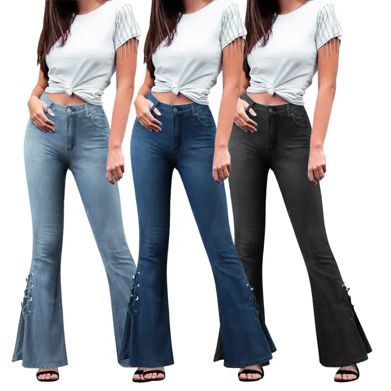 Комфортные расклешенные брюки для женщин, винтажные джинсы, эластичные узкие брюки со средней талией на шнуровке, потертая уличная одежда, женские джинсовые брюки
Комфортные расклешенные брюки для женщин, винтажные джинсы, эластичные узкие брюки со средней талией на шнуровке, потертая уличная одежда, женские джинсовые брюки
