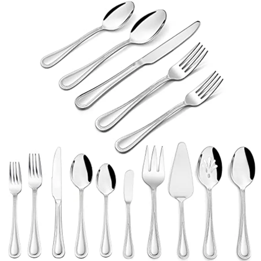 65-Piece Silverware Set with Serving Utensils Stainless Steel Flatware Service for 12 Pearled Edge Tableware Cutlery for Home R
65-Piece Silverware Set with Serving Utensils Stainless Steel Flatware Service for 12 Pearled Edge Tableware Cutlery for Home R