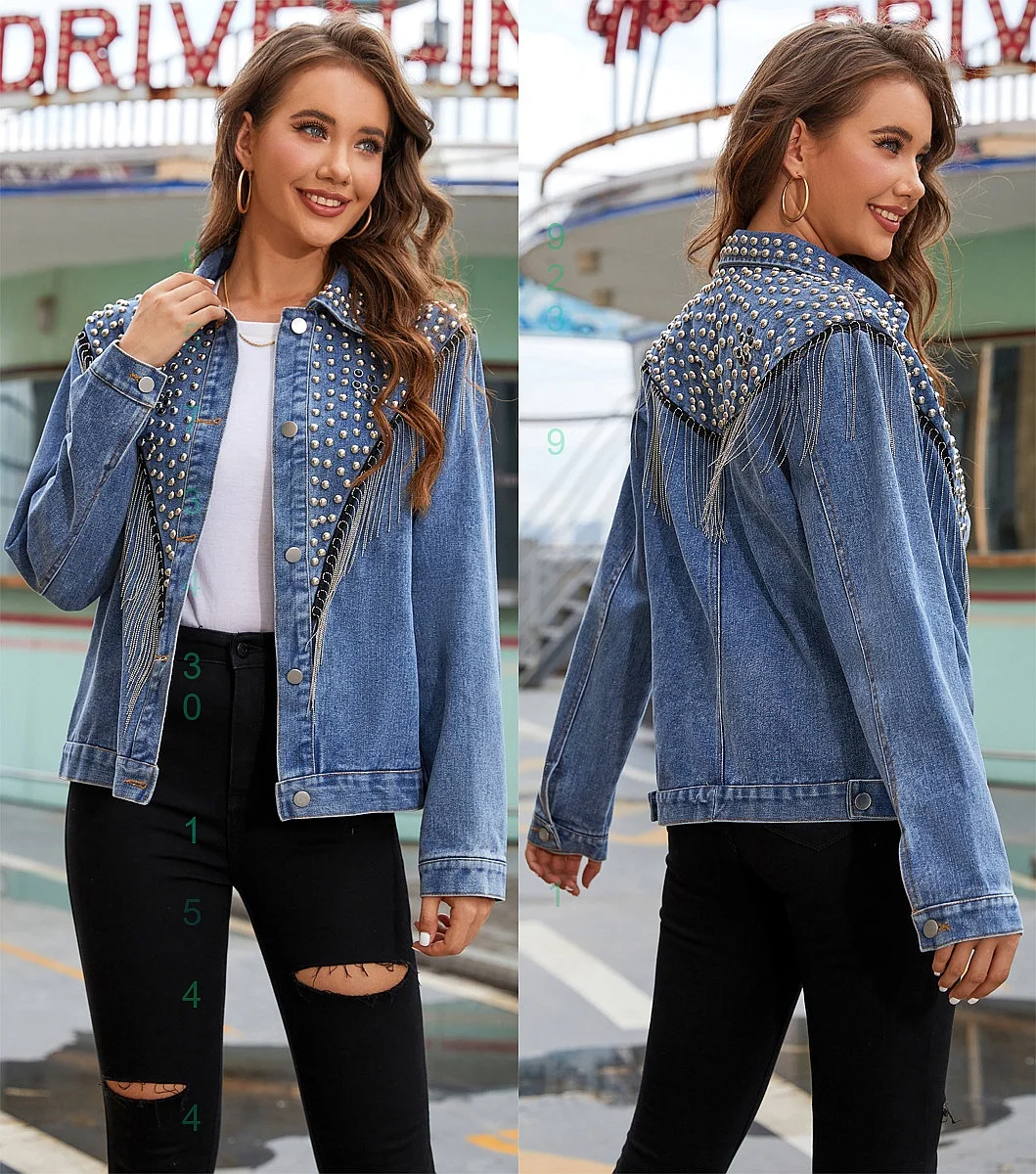 Oversized Denim Jacket with Rivets and Fringe, Short Jean Jackets for Women Spring Summer, Trendy Cowboy Blouse Top
Oversized Denim Jacket with Rivets and Fringe, Short Jean Jackets for Women Spring Summer, Trendy Cowboy Blouse Top