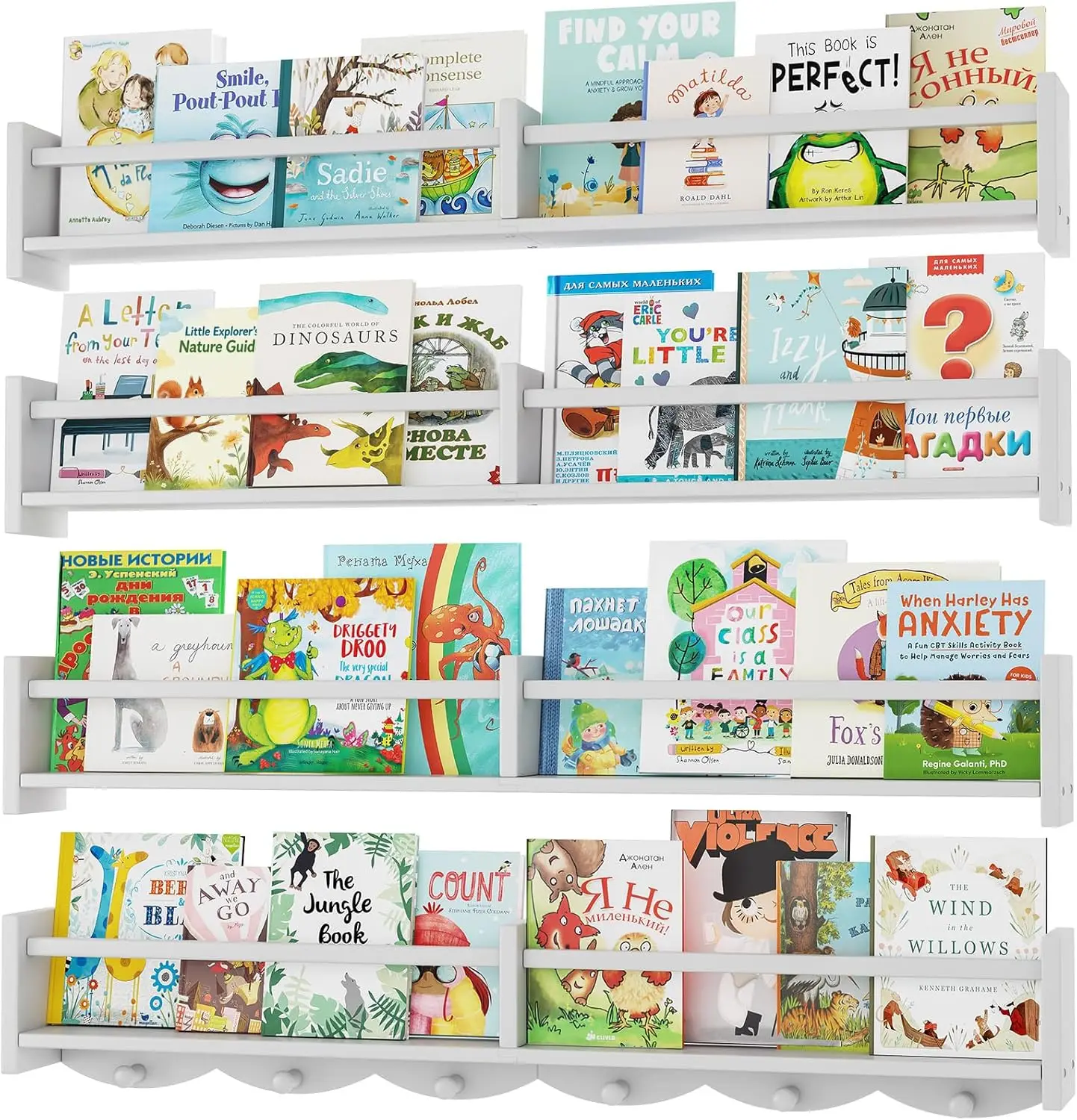 34in Large Wall Shelf Set of 4 with 6 Hooks, Floating Bookshelf for Kids Room, White
34in Large Wall Shelf Set of 4 with 6 Hooks, Floating Bookshelf for Kids Room, White