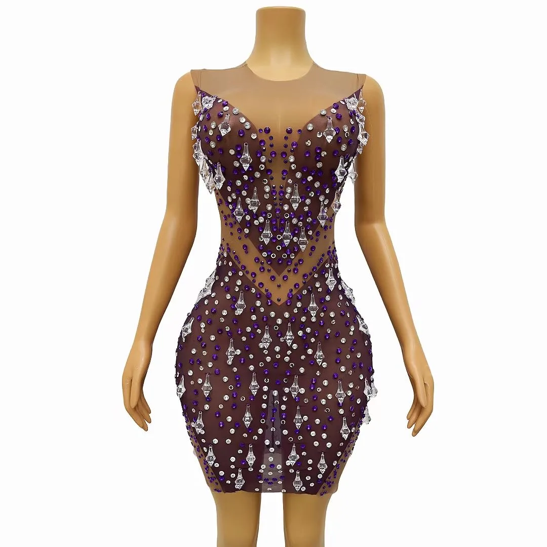 Sparkling Purple Crystal Diamond StretchTight Fitting Mini Skirt Celebrates Nightclub Birthday Party Singer Performance Costume
Sparkling Purple Crystal Diamond StretchTight Fitting Mini Skirt Celebrates Nightclub Birthday Party Singer Performance Costume
